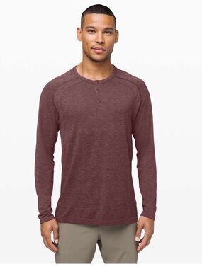 Lululemon Metal Vent Tech Long Sleeve Henley 2.0 Men XS Red Dust / Arctic Plum